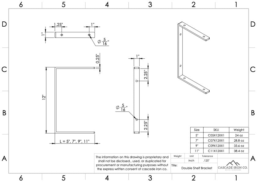 C Bracket for Double Shelves - Cascade Iron Co