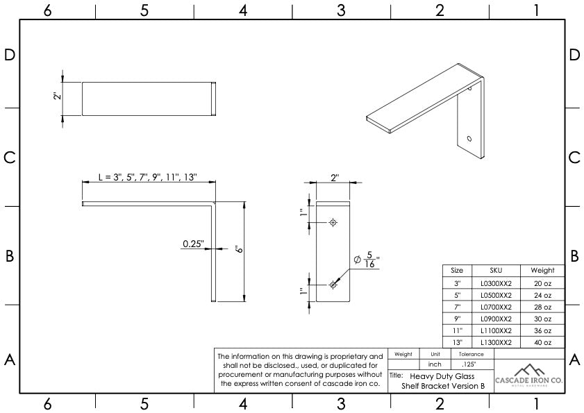 Heavy Duty Brackets for Glass, Marble, or Stone Shelves - Cascade Iron Co