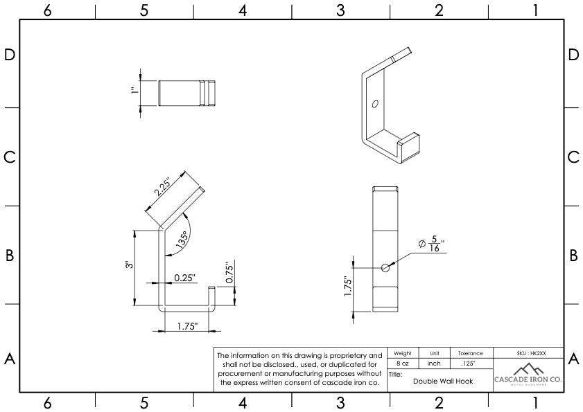 metal double wall hook - cascade iron co