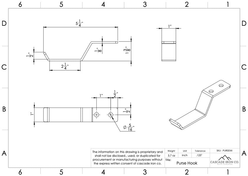 under table purse hook drawing sheet- cascade iron co