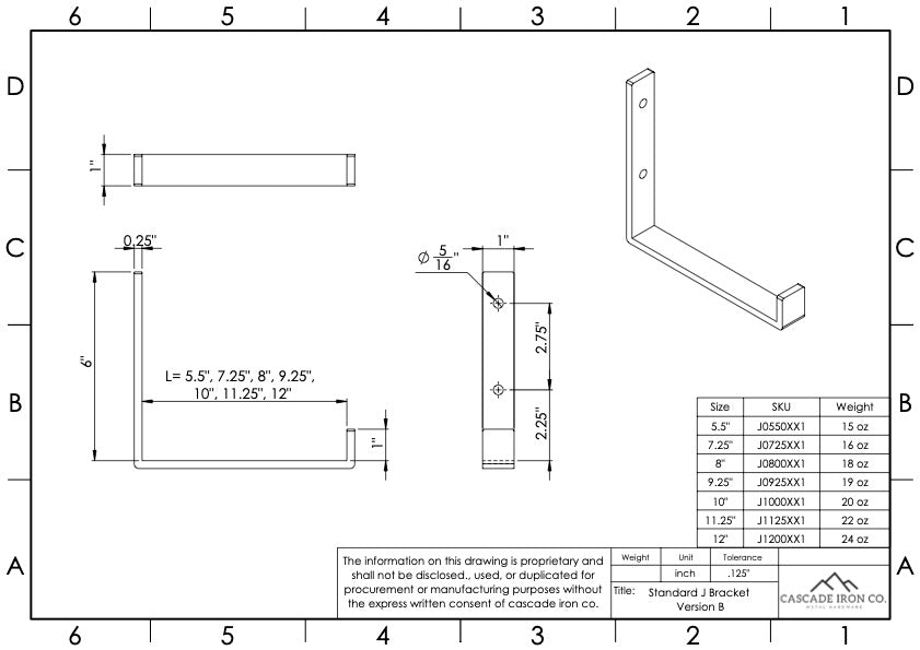 J Bracket for Floating Shelves - Cascade Iron Co