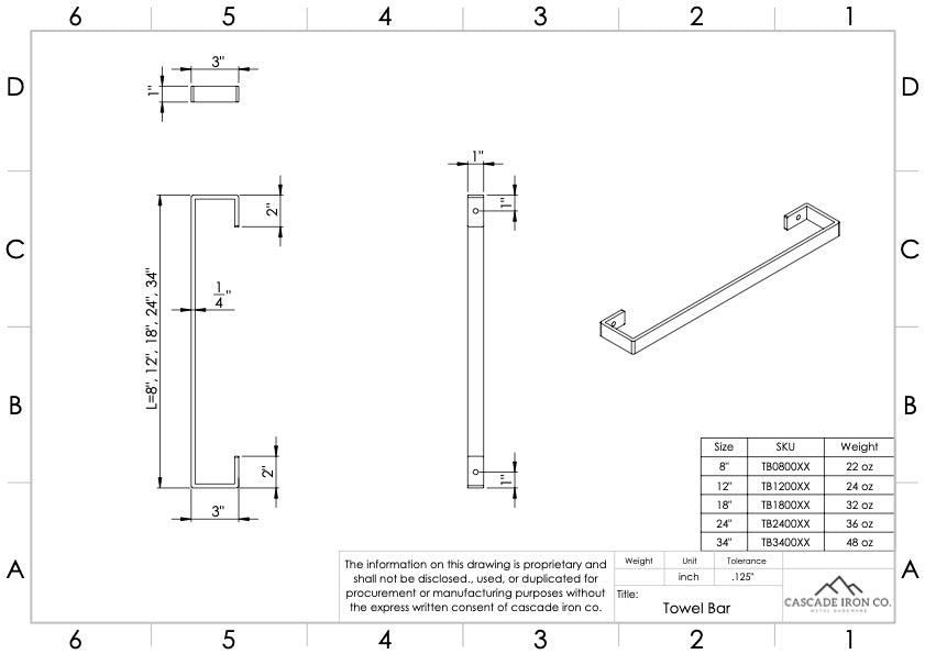 metal towel bar measurements