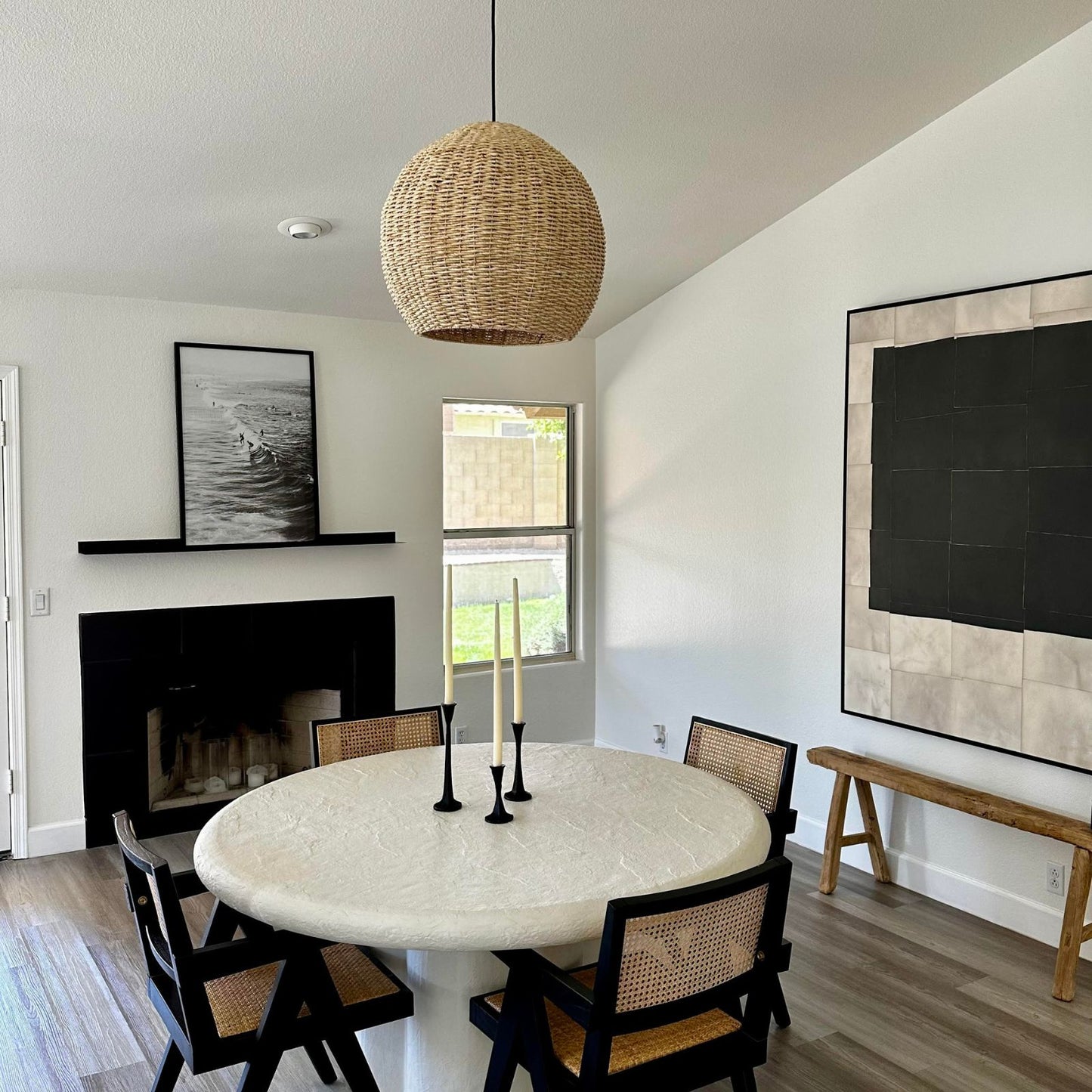 dining room with fireplace and mantel shelf