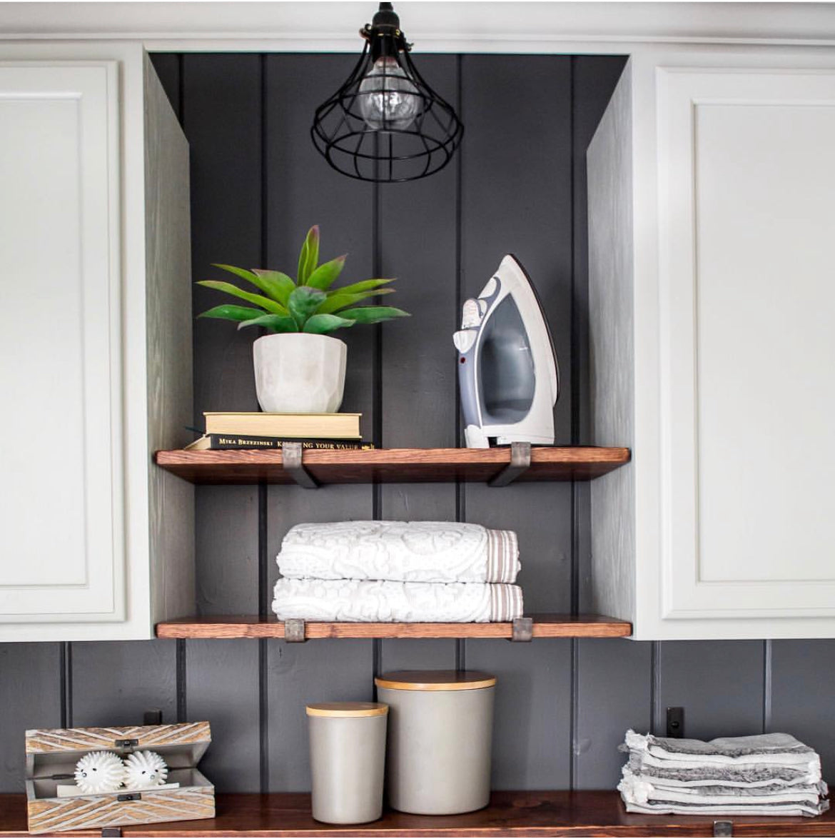 laundry room shelves with brackets