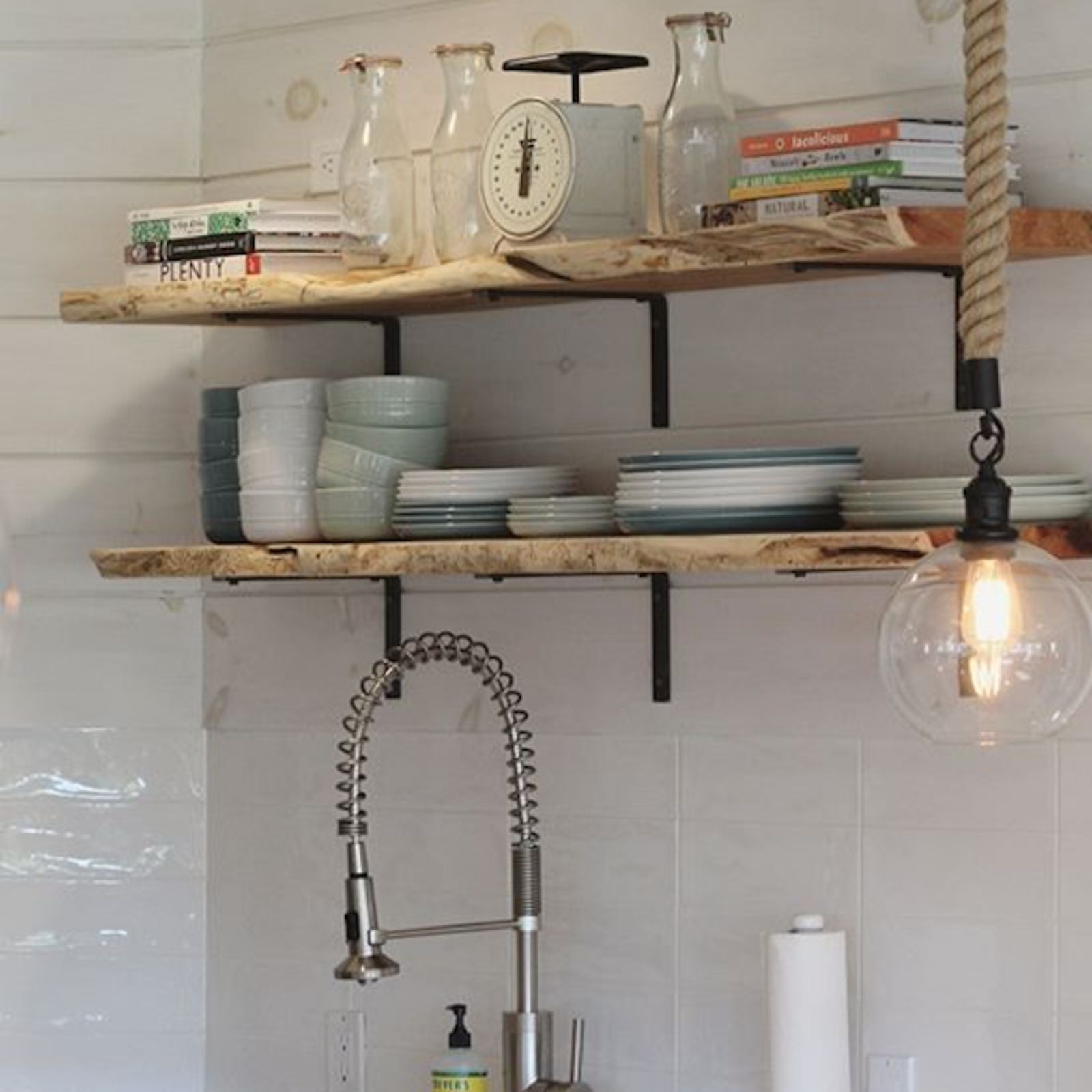 kitchen wood shelves with L brackets