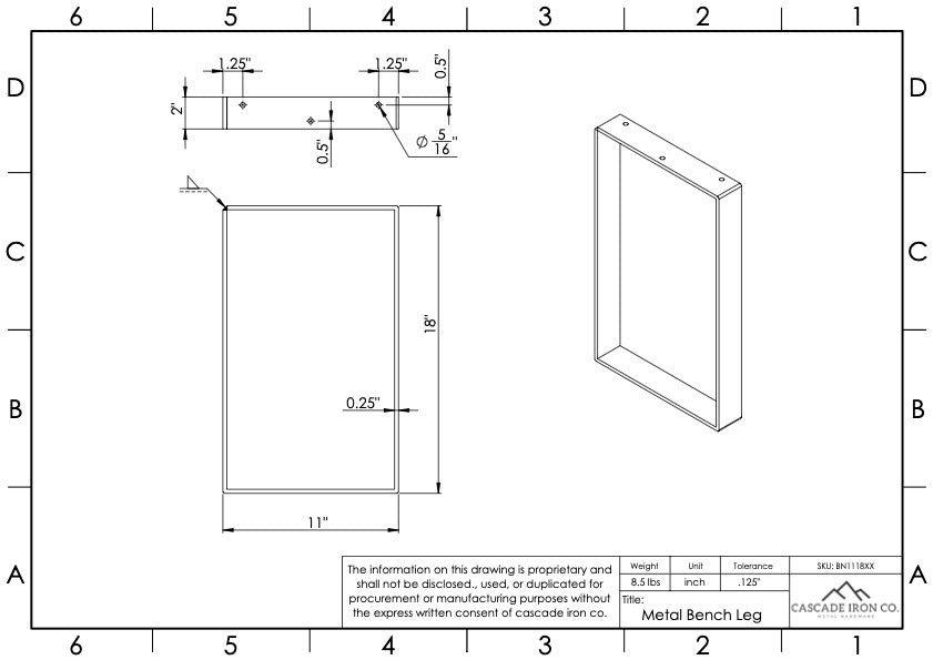 metal bench legs measurements 