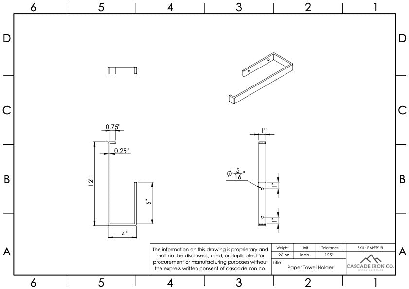 metal paper towel holder measurements