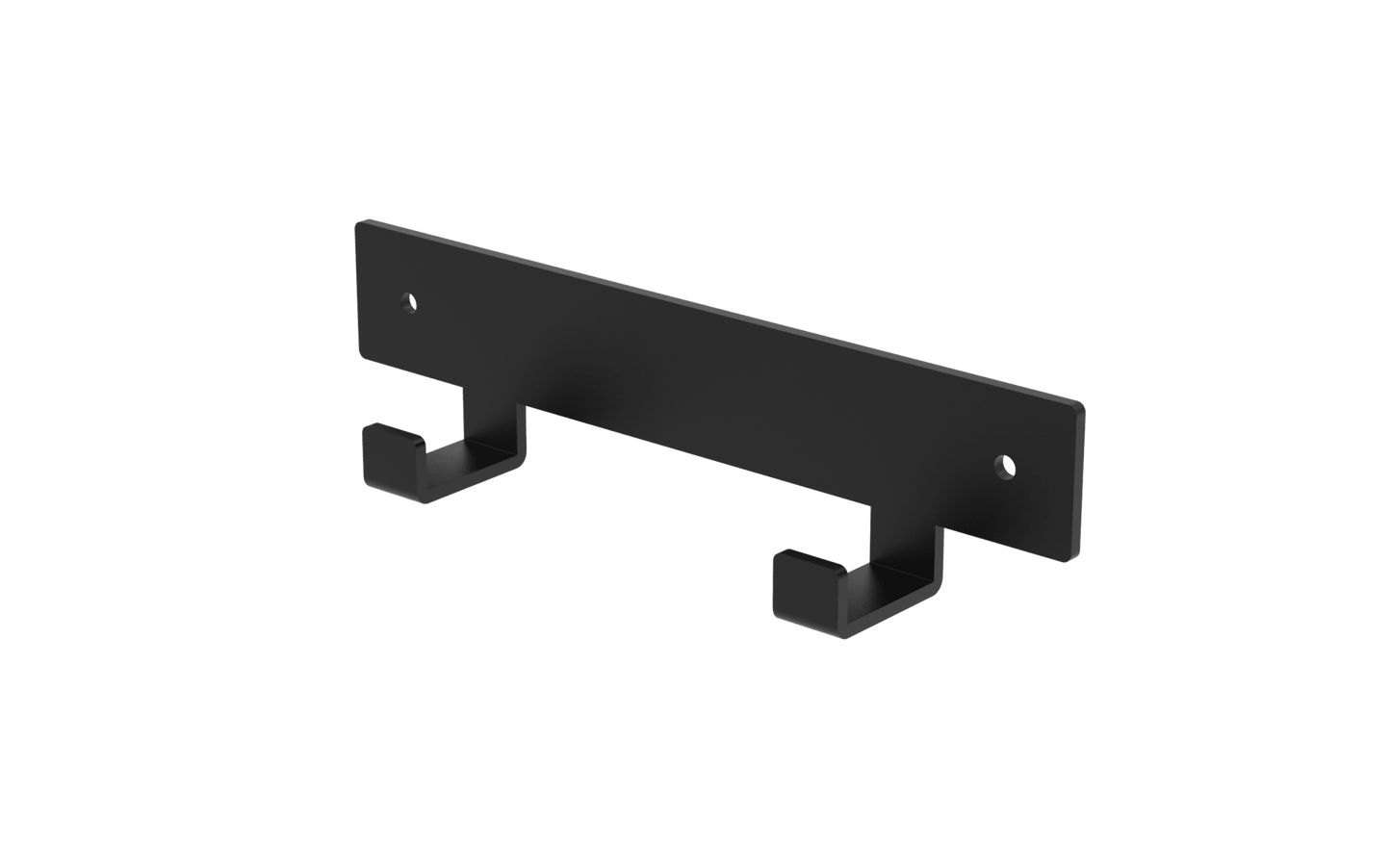 small black metal wall mounted rack with two hooks