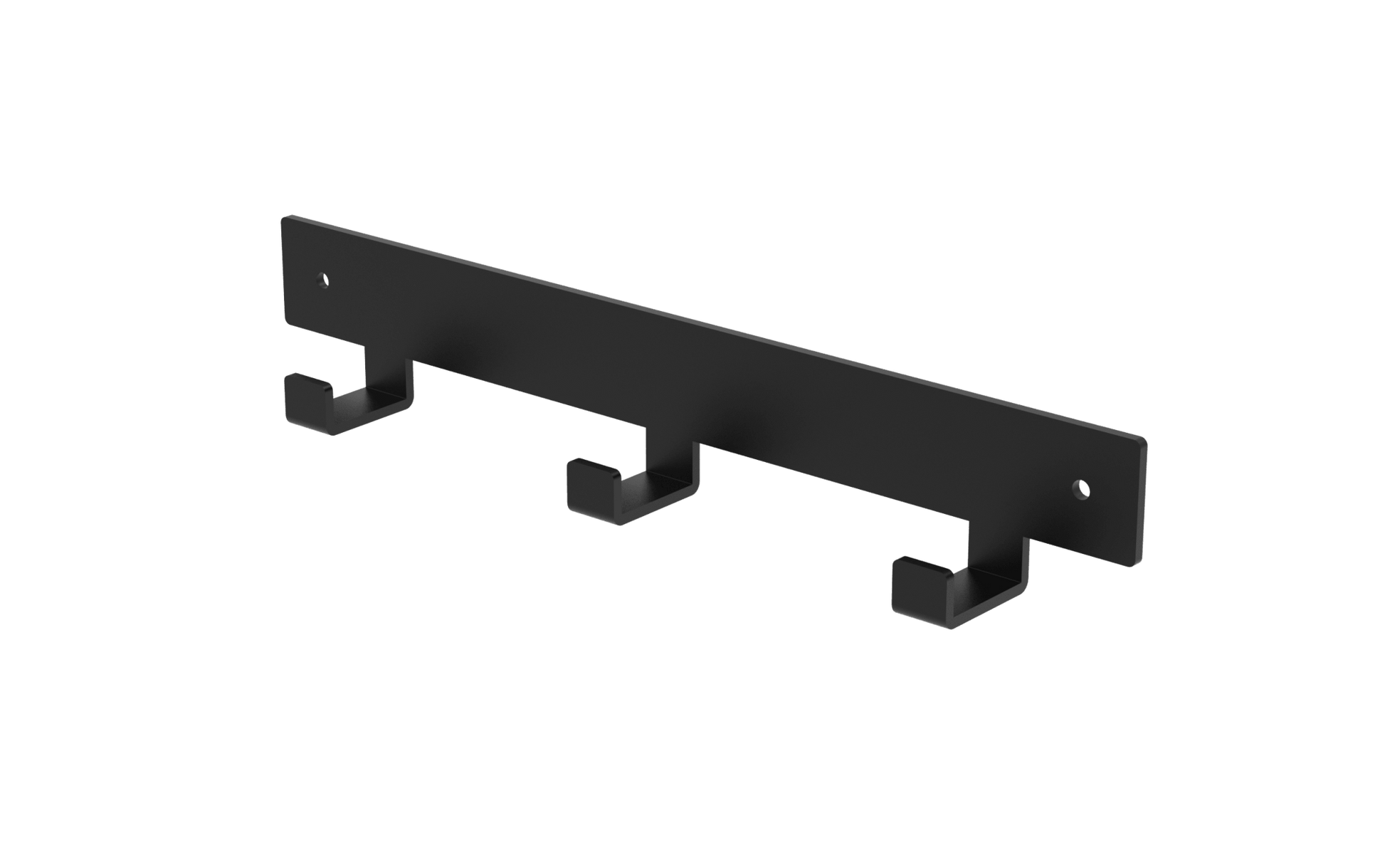 small black metal wall mounted rack with three  hooks
