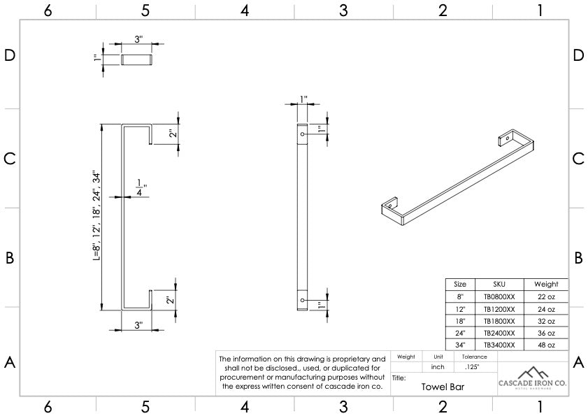 metal towel bar measurements