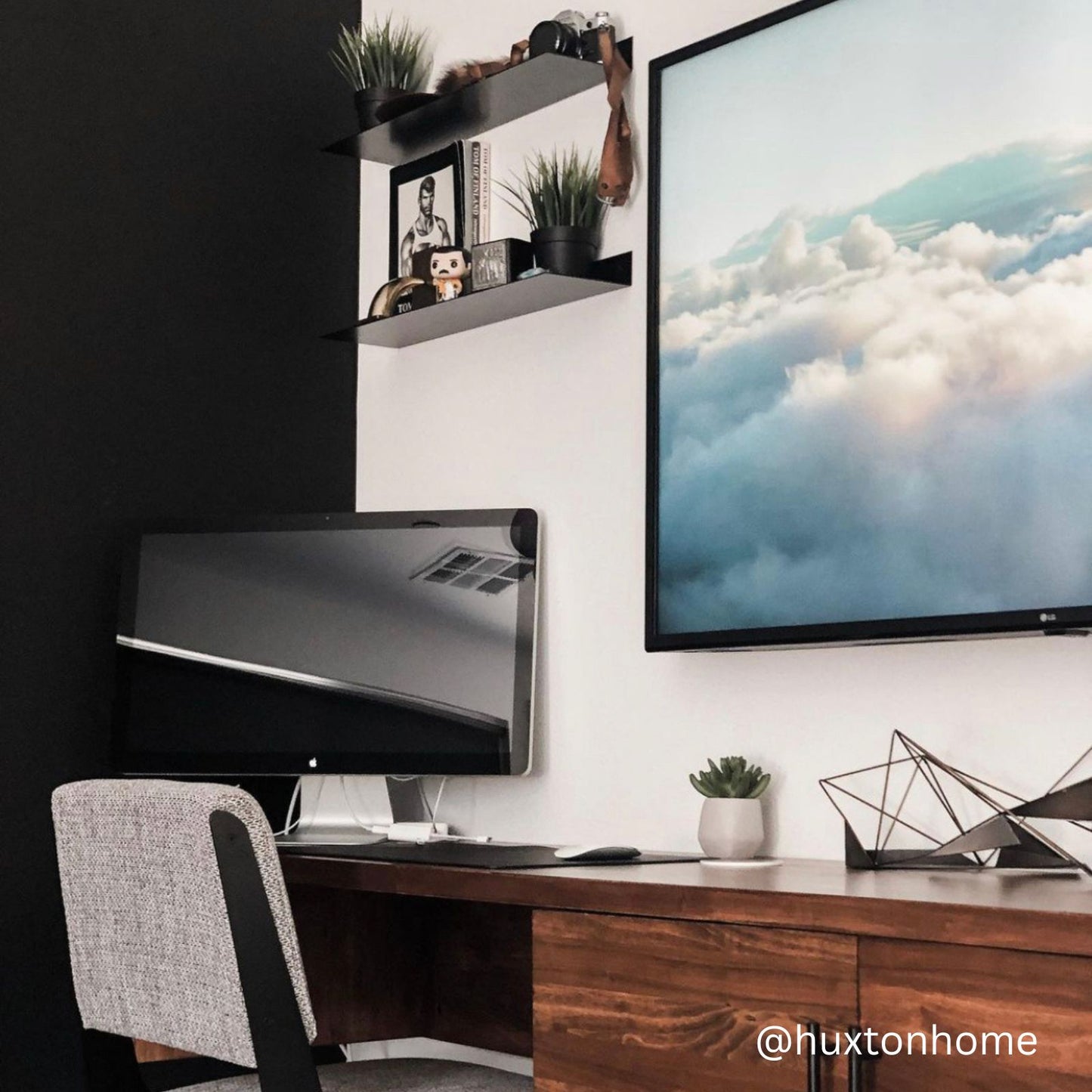 office with metal shelf and computer