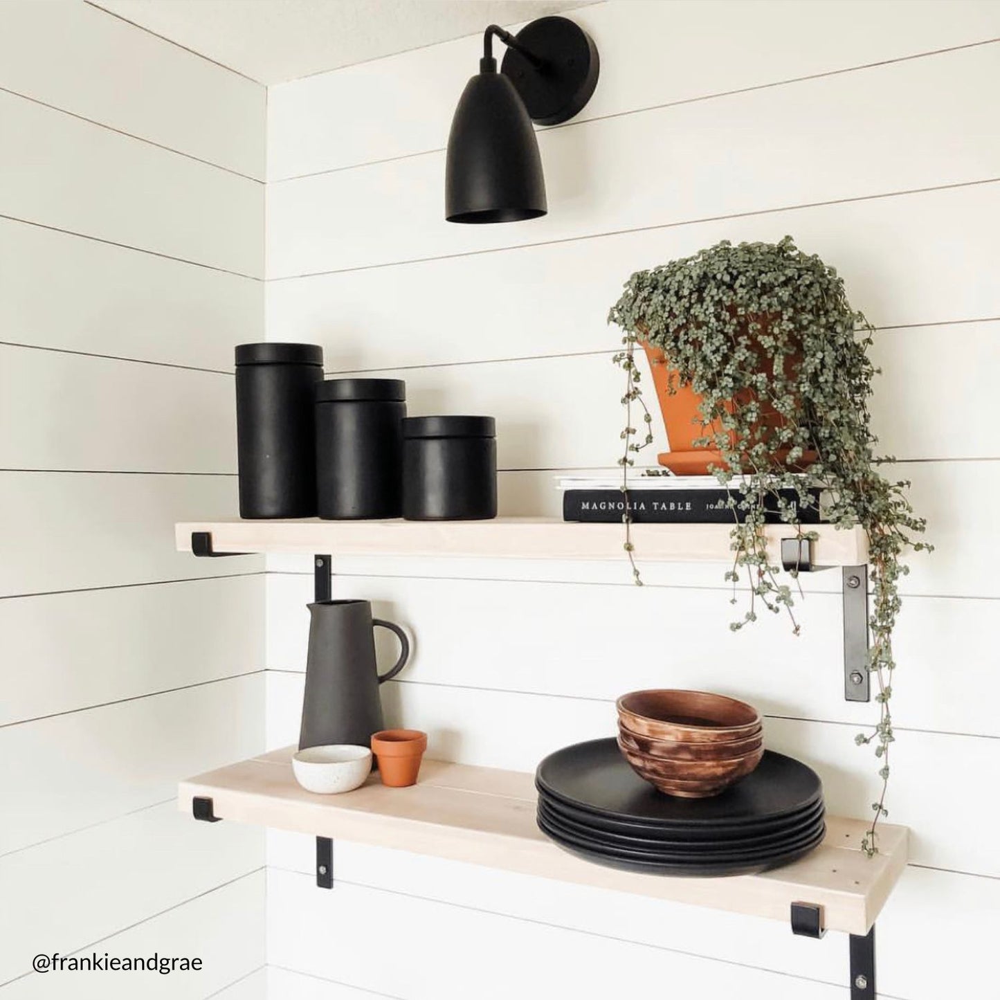 wood wall shelves with decor